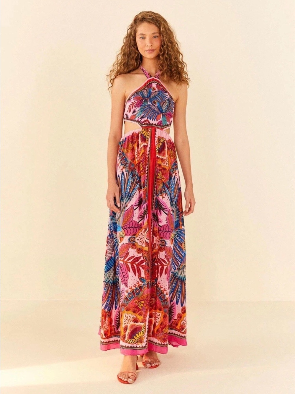 Farm Rio Macaw Scarf Halter Maxi Dress